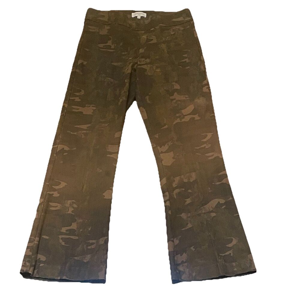 Avenue Montaigne Leo Camo Pants Size 4 Olive Green Crop Kick Flare Pull On EUC